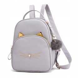 School backpack for a girl - cat pattern
grey colour